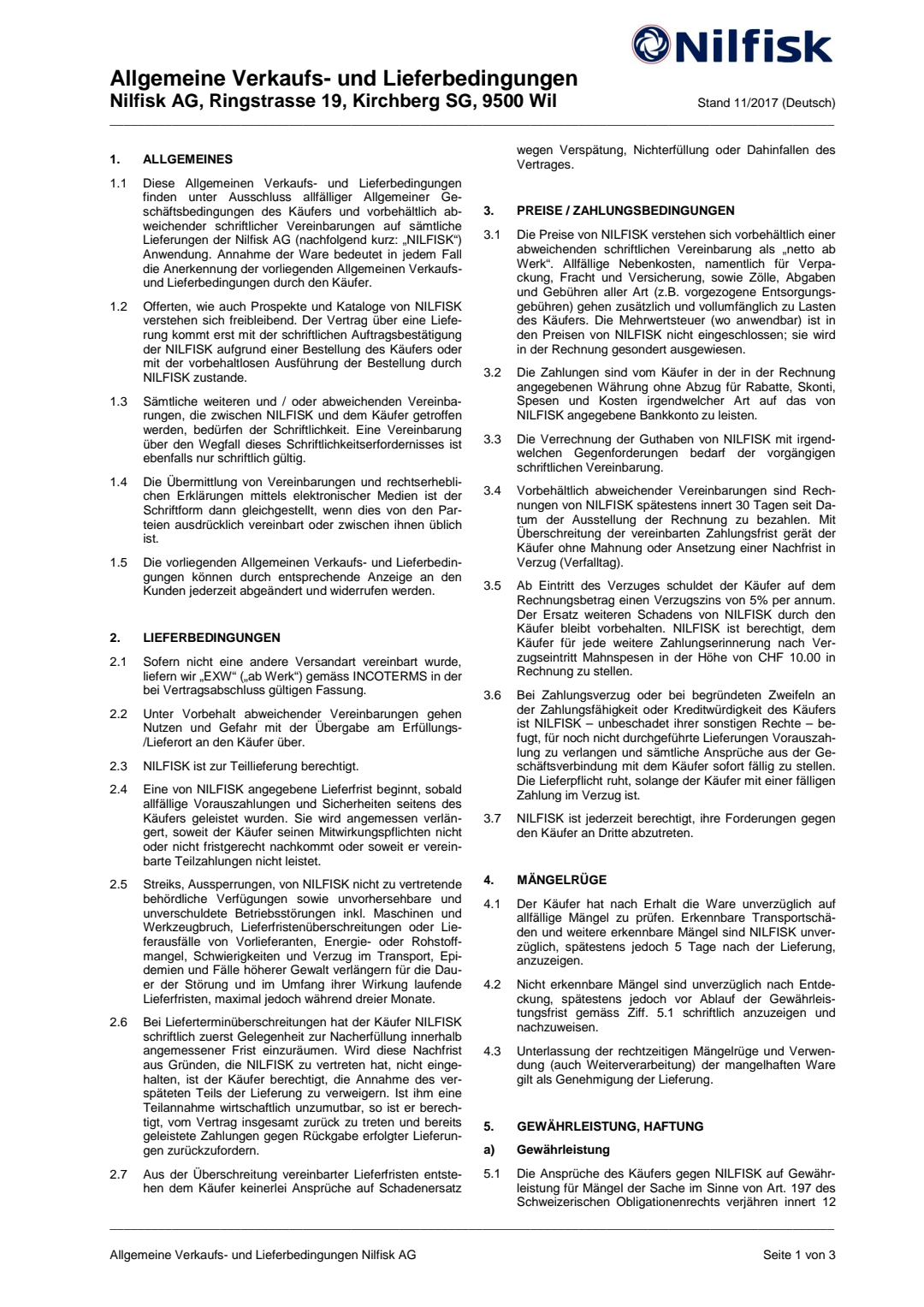 DE-CH - General Terms and Conditions - Allgemeine Geschaeftsbedingungen Nilfisk