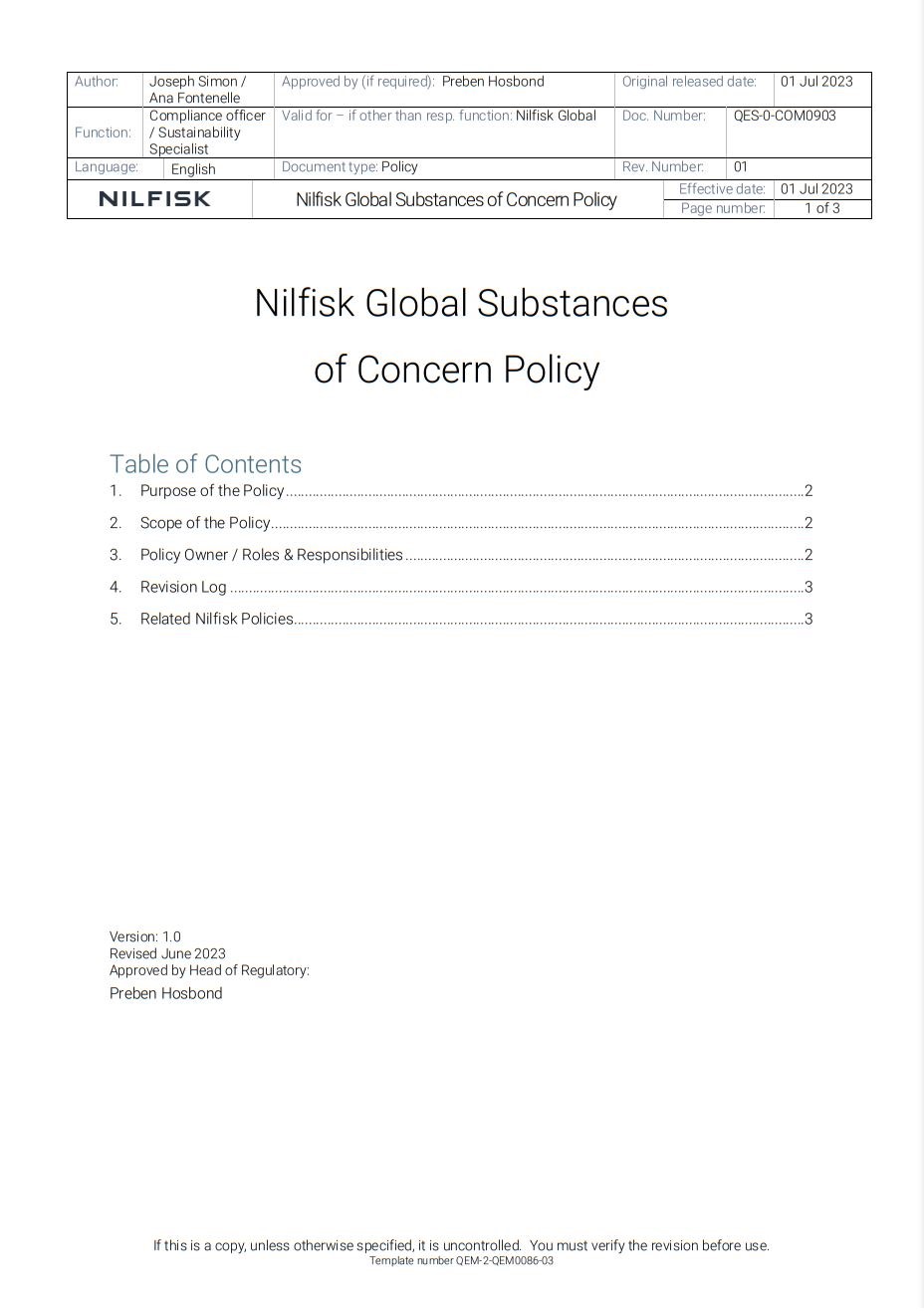 Substances Of Concern Policy
